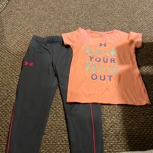 GIRLS UNDER ARMOUR PANTS AND TEE YOUTH XSMALL